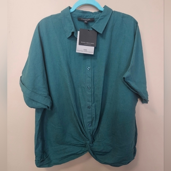 NWT Marc New York Lined Blend Shirt Women's Size XL Twist Front Elastic Waist - Picture 1 of 4